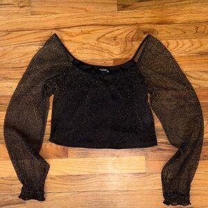 Chic Black Glitter Crop Top Excellent fast shipping #Y2K#softgrunge#newyearseve